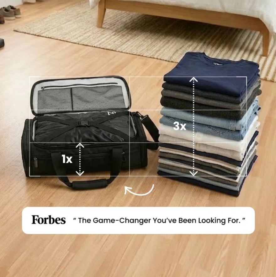 Clothes packed neatly with a compression travel bag